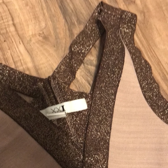 Forever 21 beige and brown glitter bandage bodycon dress - Picture 2 of 13